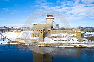View of medieval Hermann castle, March day. Narva, Estonia