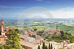 View of the medieval Italian town of Montalcino.