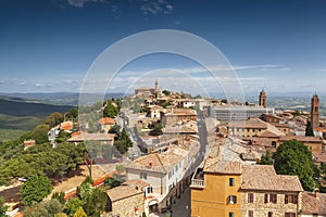 View of the medieval Italian town of Montalcino