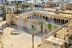 View of the medieval medina in Sousse and the Great Mosque, Tunisia.