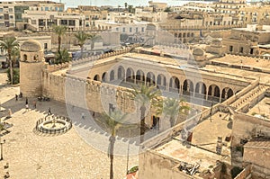 View of the medieval medina in Sousse and the Great Mosque, Tunisia.