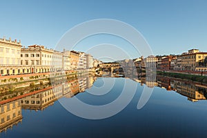 View of medieval stone bridge Ponte Vecchio and Ponte Santa Trinita