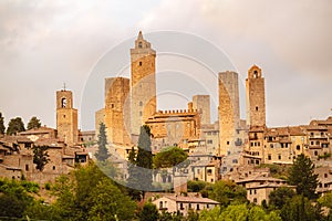 View of the medieval town and towers of San Gimignano, Tuscany, Italy