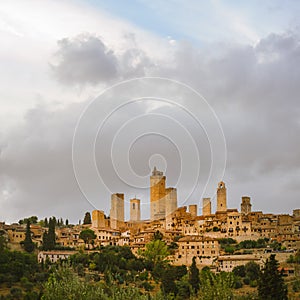 View of the medieval town and towers of San Gimignano, Tuscany, Italy