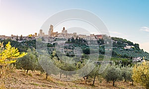 View of the medieval town and towers of San Gimignano, Tuscany, Italy