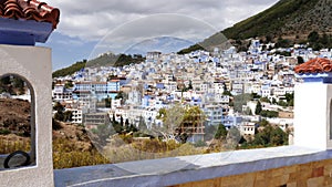 View of the Medina of Chefchaouen, Morocco. Famous tourist travel destination because of its blue-painted houses.