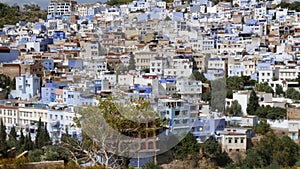 View of the Medina of Chefchaouen, Morocco. Famous tourist travel destination because of its blue-painted houses.