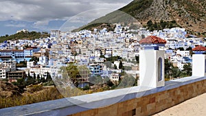 View of the Medina of Chefchaouen, Morocco. Famous tourist travel destination because of its blue-painted houses.