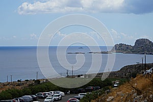 View of the Mediterranean coast near St. Paul\'s Bay in Lindos. Rhodes Island, Greece