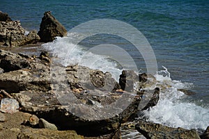 View of the Mediterranean coast in Pefkos or Pefki, Rhodes Island, Greece