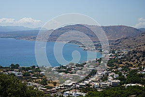 View of the Mediterranean coast in the vicinity of Pefki in August. Pefkos or Pefki, Rhodes Island, Greece