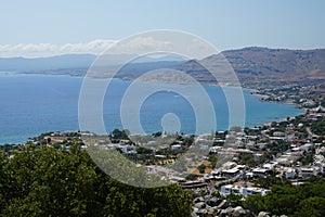 View of the Mediterranean coast in the vicinity of Pefki in August. Pefkos or Pefki, Rhodes Island, Greece