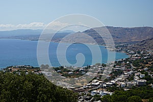 View of the Mediterranean coast in the vicinity of Pefki in August. Pefkos or Pefki, Rhodes Island, Greece