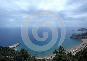 View Mediterranean sea from ancient Lindos ruins at Rhodes, Greece.