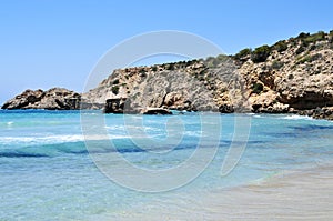 Cala Tarida beach in Ibiza Island, Spain photo