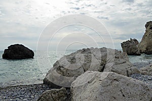 View of the Mediterranean Sea in January, windy and sunny.