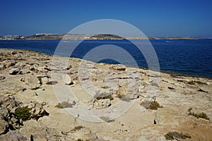 View of the Mediterranean Sea. Magnificent seascape. Qawra, St Paul`s Bay, Malta