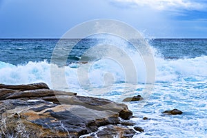 View of the Mediterranean Sea in summer time, while a huge storm has erupted at sea. photo