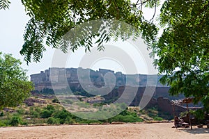 View of Mehrangarh fort from Rao Jodha desert rock park, Jodhpur, India.