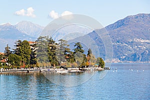 View of Menaggio town. Lake and mountains. Como Lake, Italy