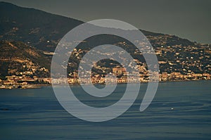 View of Menton Roquebrune Cap Martin from Monaco at sunset