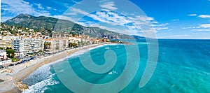 View of Menton, a town on the French Riviera in southeast France known for beaches and the Serre de la Madone garden