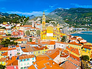 View of Menton, a town on the French Riviera in southeast France known for beaches and the Serre de la Madone garden