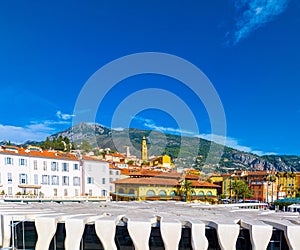 View of Menton, a town on the French Riviera in southeast France known for beaches and the Serre de la Madone garden