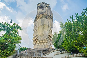 A view of Merlion statue in Sentosa Island, Singapore.