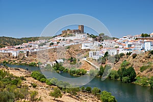 The view of Mertola town over the Guadiana river. Portugal