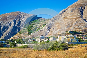 View of Mesa Vouno Mountain Kamari village Santorini Greece