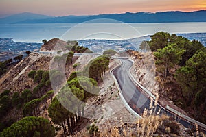 View on Messina strait from Aspromonte near Reggio Calabria