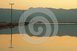 VIEW OF MESSOLONGHI LAGOON AT SUNRISE - GREECE