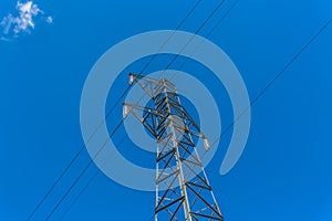 View of metallic structure tower and power lines