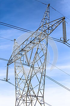 View of metallic structure tower and power lines photo