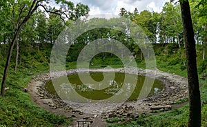 View of the meteor crater at Kaali Lake on Saaremaa Island in Estonia