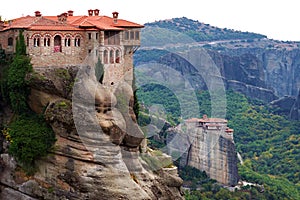 view of Meteora with its monastery perched on the summit of its rocks