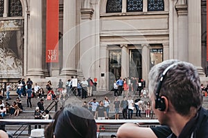 View of The Metropolitan Museum of Art of New York City from the top of the tour bus