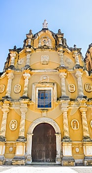 View of Mexican-style baroque facade of the Iglesia de la Recoleccion church built in 1786, in this historic northwest city, Leon,