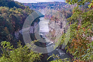 View of Middle and Upper Falls from Inspiration Point.Letchworth State Park.New York.USA