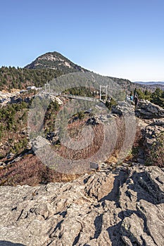 View of Mile High Swinging Bridge, at Grandfather Mountain State Park, North Carolina.