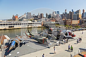 View of military airplanes on the deck of the USS Intrepid Sea, Air Space Museum.