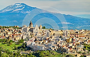 View of Militello in Val di Catania with Mount Etna in the background - Sicily, Italy