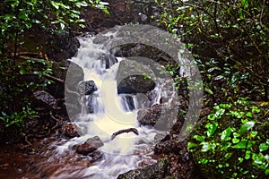 View of milky white waterfall on a small stream at Matheran, Maharashtra