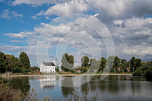 A view of the Mill at Ifield Mill pond in Ifield, West Sussex on October 1, 2020