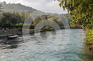 View of Mincio river from Borghetto, Verona, Italy.