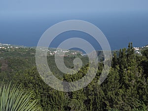 View from Mirador Espigon del Atravesado through the rain forest canyon, part of hiking trail Los Tilos in beautiful photo