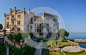 View on Miramare castle on the gulf of Trieste