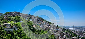 View from Mirante Dona Marta to the hill of the slum, favela Morro dos Prazeres in Rio de Janeiro, Brazil
