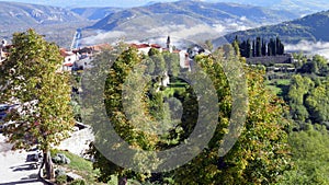 View of the Mirna River valley and autumn morning fog from the old town of Motovun - Istra, Croatia /Pogled na dolinu rijeke Mirne